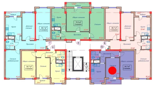 2-xonali xonadon 54.7 m²  9/9 qavat | Orzular Turar-joy majmuasi