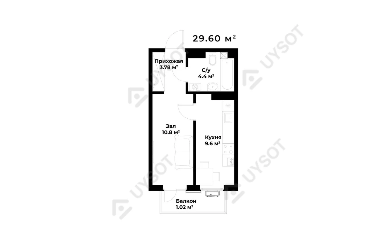 1-комн. квартира 29.6 м²  2/15 этаж | Жилой комплекс Assalom Bog'lar