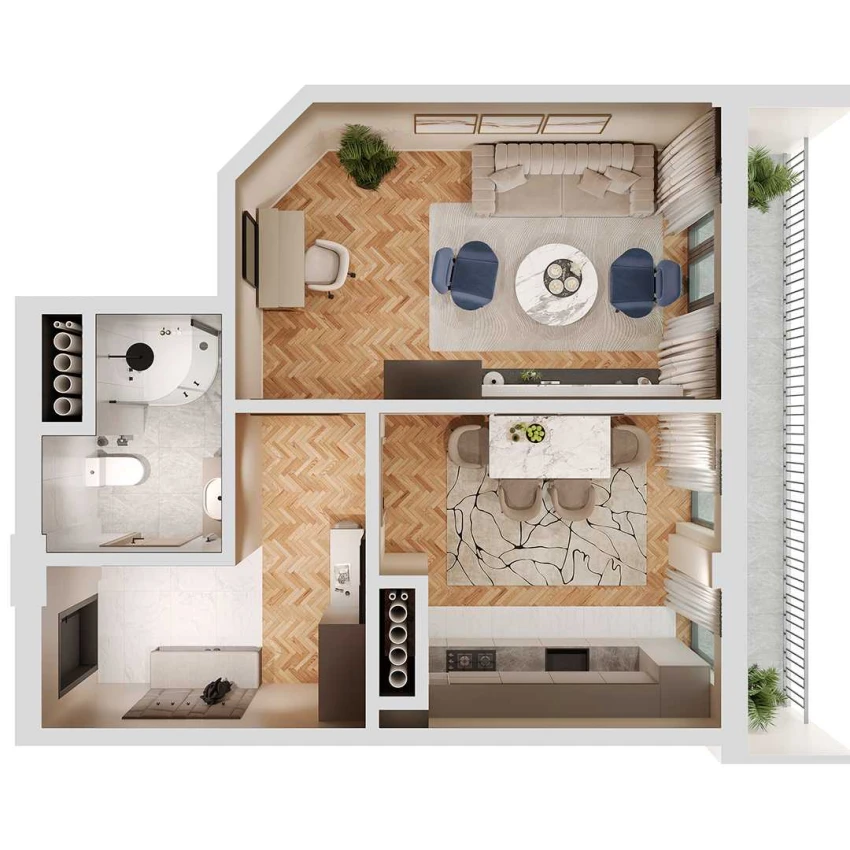 2-xonali xonadon 52.6 m²  7/12 qavat | SOKIN SOHIL Turar-joy majmuasi