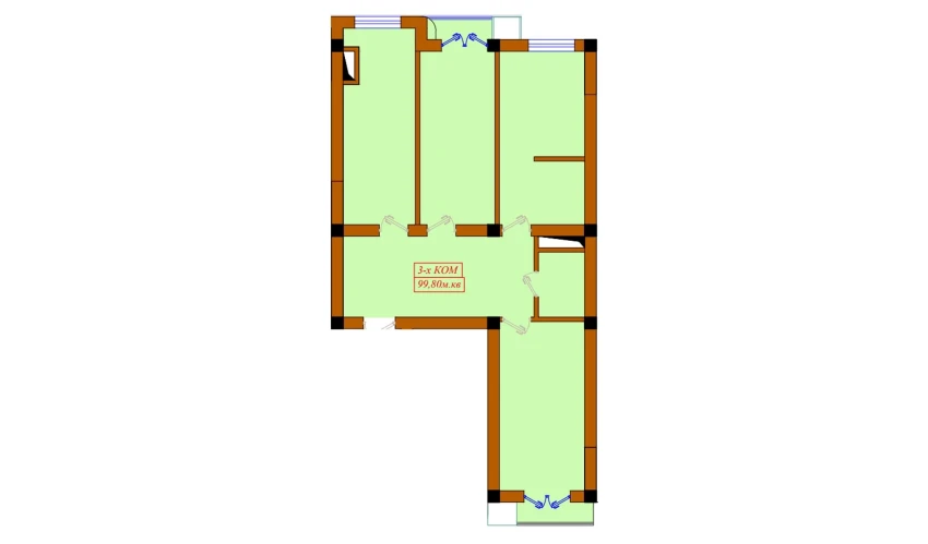 3-комнатная квартира 99.8 м²  9/11 этаж | Жилой комплекс Aviasozlar Plaza