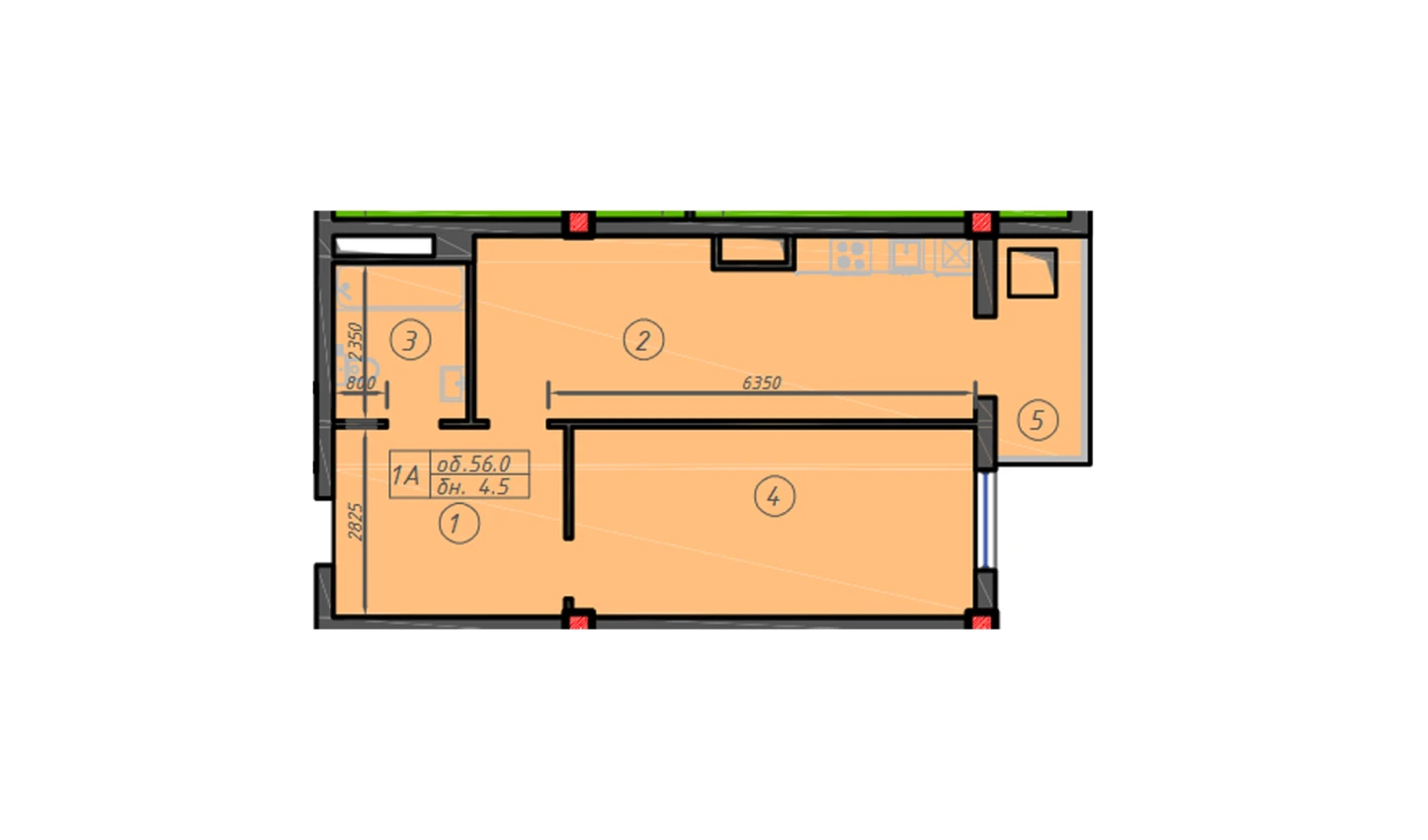 1-xonali xonadon 56 m²  2/12 qavat | Sokin hayot Turar-joy majmuasi