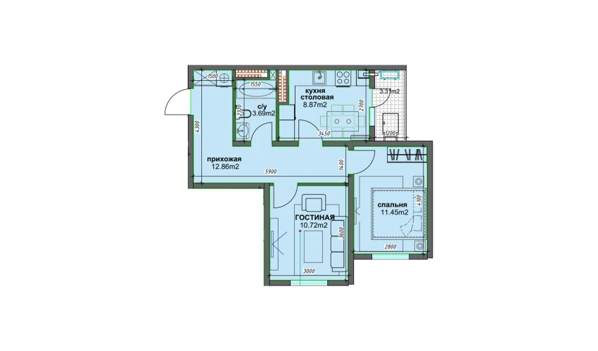 2-xonali xonadon 49.24 m²  15/16 qavat | BASHKENT Turar-joy majmuasi