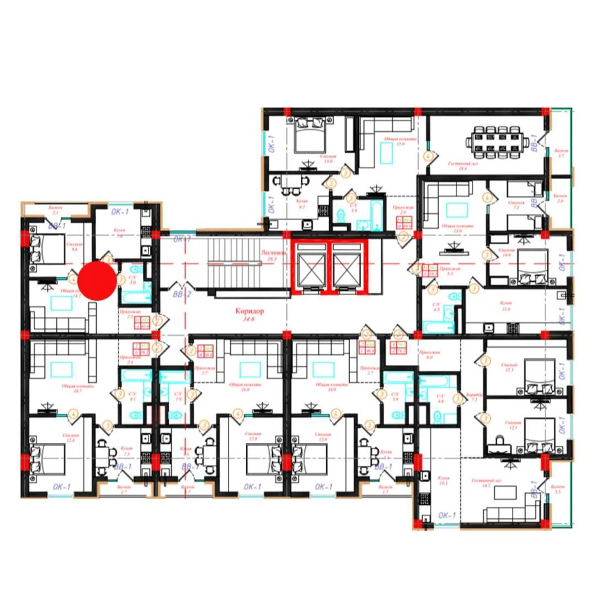 1-комн. квартира 41 м²  8/10 этаж | Жилой комплекс CHINARA PARK