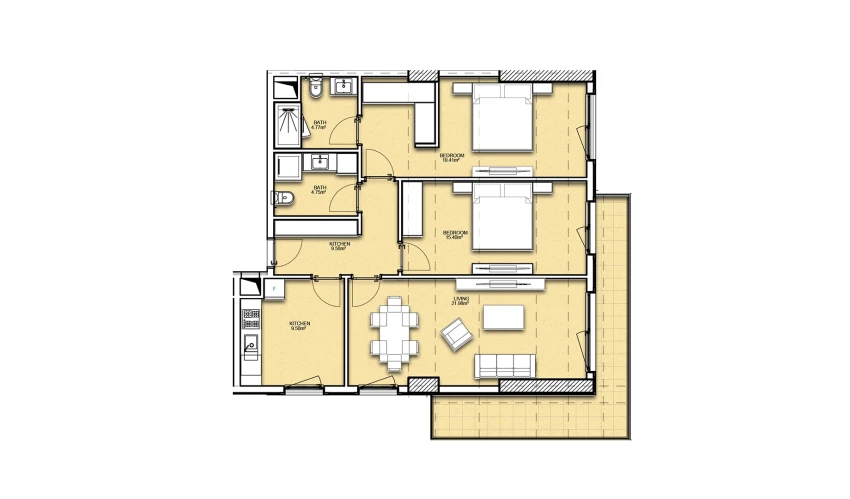 3-комнатная квартира 99.93 м²  8/23 этаж | Жилой комплекс Resim Taşkent