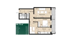 2-комн. квартира 58.74 м²  16/16 этаж | Жилой комплекс SOKIN DIYOR