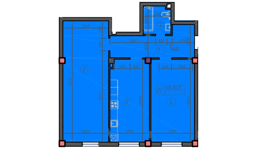 2-xonali xonadon 80 m²  1/12 qavat | Sokin hayot Turar-joy majmuasi