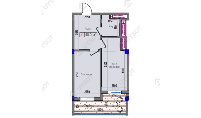 1-xonali xonadon 48 m²  2/16 qavat | Park Avenue Turar-joy majmuasi