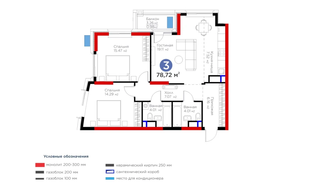 3-комн. квартира 78.72 м² 9/13 этаж | Жилой комплекс BI Flagman 3-комн. квартира 78.72 м² 9/13 этаж | Жилой комплекс BI Flagman