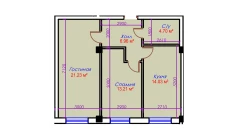 2-xonali xonadon 60.13 m²  1/10 qavat | Ko'kcha-Oqtepa Turar-joy majmuasi