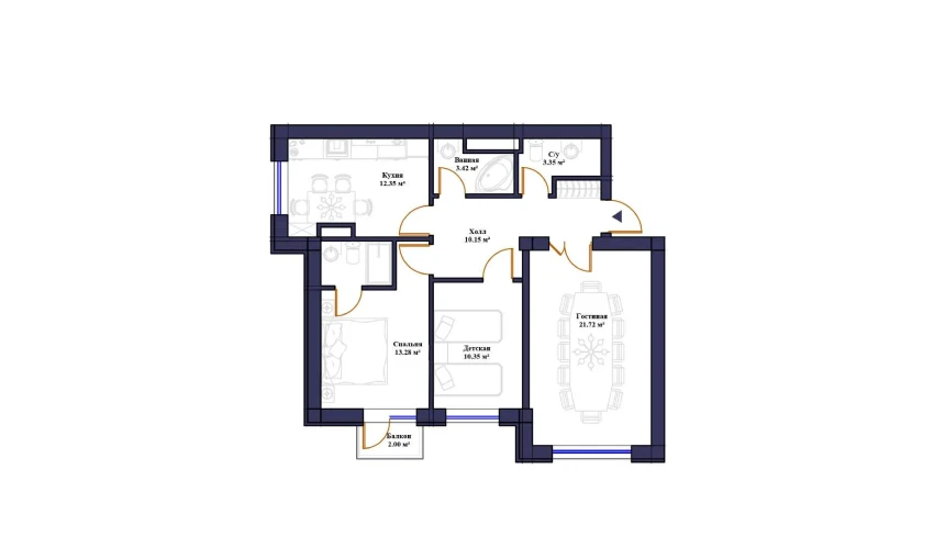3-xonali xonadon 76.62 m²  5/10 qavat | KAMALAK Turar-joy majmuasi