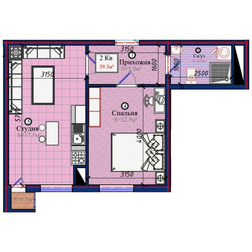 2-xonali xonadon 39.3 m² 4/10 qavat | NURAFSHON Turar-joy majmuasi 2-xonali xonadon 39.3 m² 4/10 qavat | NURAFSHON Turar-joy majmuasi