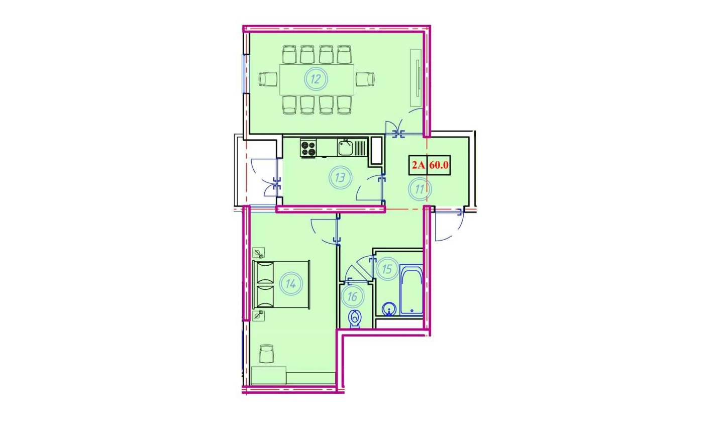 2-комн. квартира 60 м²  9/9 этаж | Жилой комплекс Ahillik