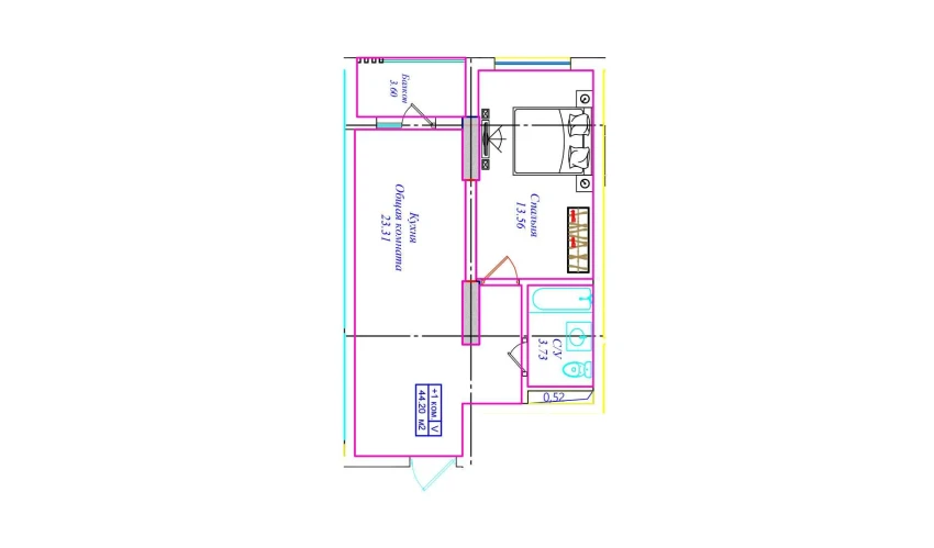 1-xonali xonadon 44.2 m²  11/17 qavat | UCHTEPA CITY Turar-joy majmuasi