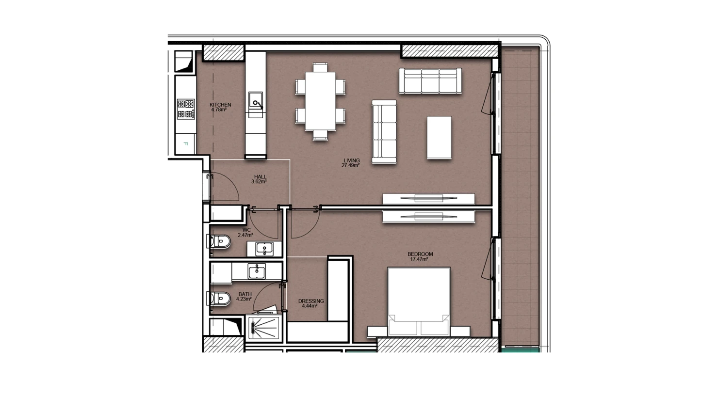 2-xonali xonadon 78.38 m²  7/19 qavat | Resim Taşkent Turar-joy majmuasi