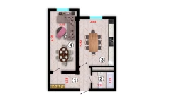1-xonali xonadon 44.78 m²  10/10 qavat | Ko'kcha-Oqtepa Turar-joy majmuasi
