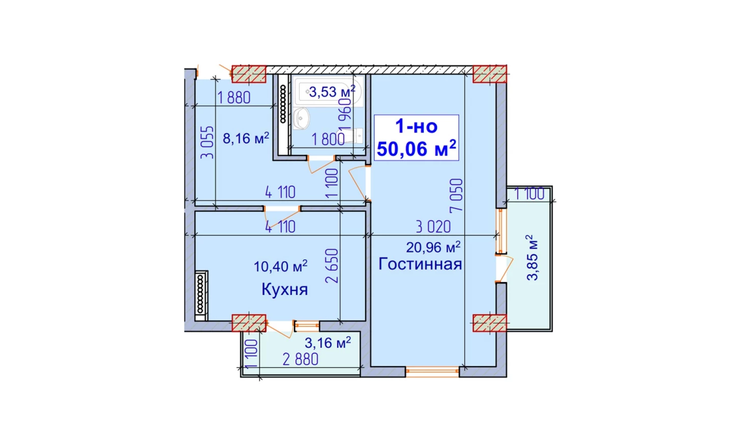 1-комн. квартира 50.06 м²  2/9 этаж | Жилой комплекс SHAYX-UL OLAM
