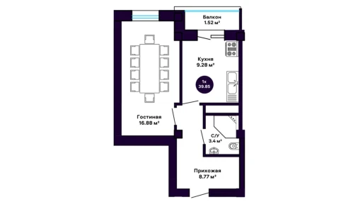 1-xonali xonadon 39.85 m²  5/10 qavat | ORIFON Turar-joy majmuasi