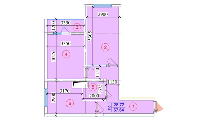 2-комнатная квартира 57.64 м²  14/16 этаж | Жилой комплекс ELITE ECO CITY