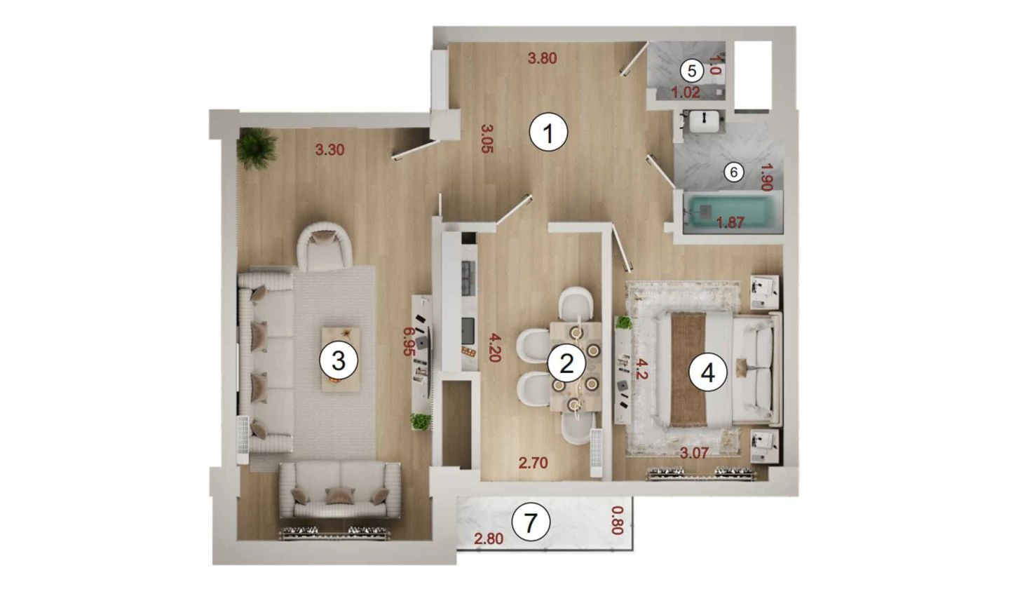 2-комн. квартира 62.95 м²  12/16 этаж | Жилой комплекс ISLOMOBOD