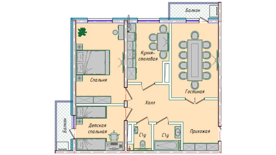 3-комн. квартира 87.1 м²  12/16 этаж | Жилой комплекс EKO PARK
