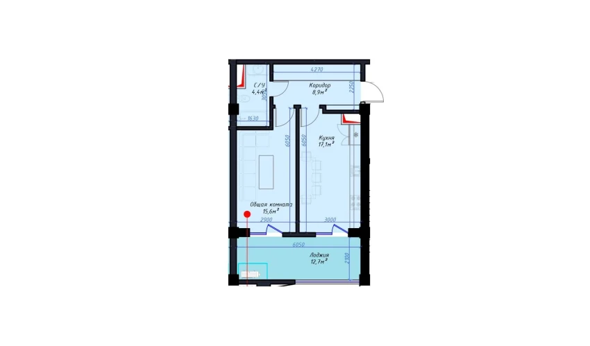 1-xonali xonadon 58.7 m²  3/14 qavat | Avia Palace Turar-joy majmuasi