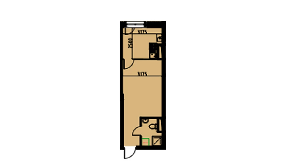 1-xonali xonadon 29.14 m²  2/10 qavat | YANGIOBOD RESIDENCE Turar-joy majmuasi
