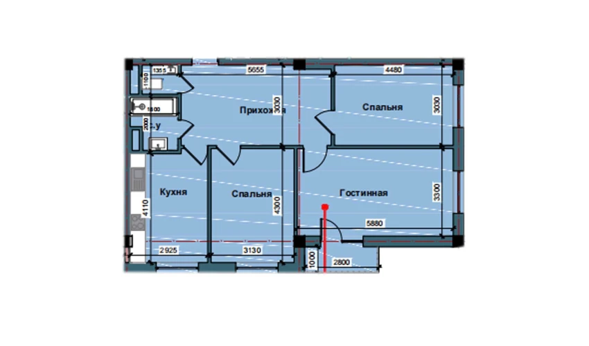 3-xonali xonadon 87.2 m²  5/10 qavat | NUR BARAKA Turar-joy majmuasi