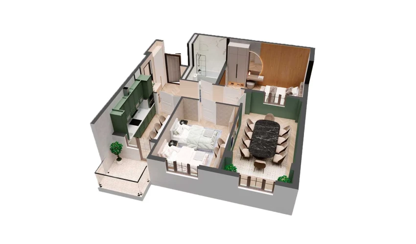 3-xonali xonadon 71.66 m²  3/8 qavat | YASHIL VODIY RESIDENCE Turar-joy majmuasi