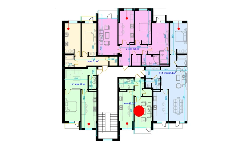 1-комнатная квартира 48.4 м²  1/9 этаж | Жилой комплекс Rohat