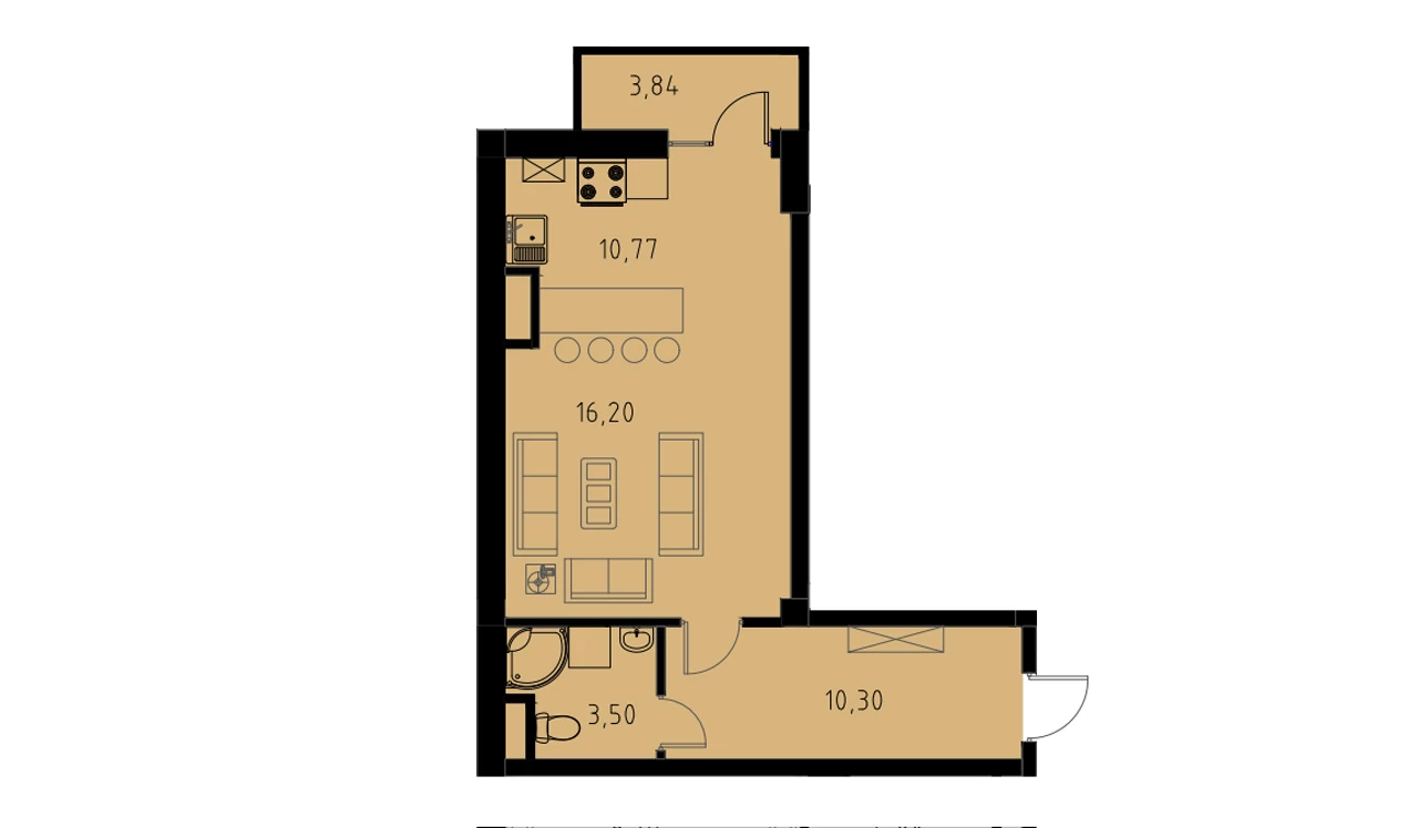 1-комн. квартира 41.92 м²  5/9 этаж | Жилой комплекс MINGCHINOR