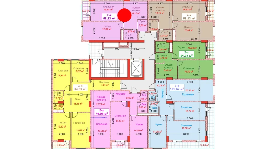2-комн. квартира 58.23 м²  3/8 этаж | Жилой комплекс CAPITAL AVENUE