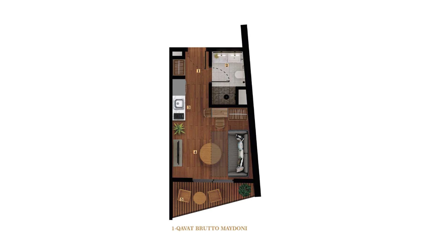 1-xonali xonadon 20.81 m²  4/7 qavat | TUSHLAR VODIYSI Turar-joy majmuasi