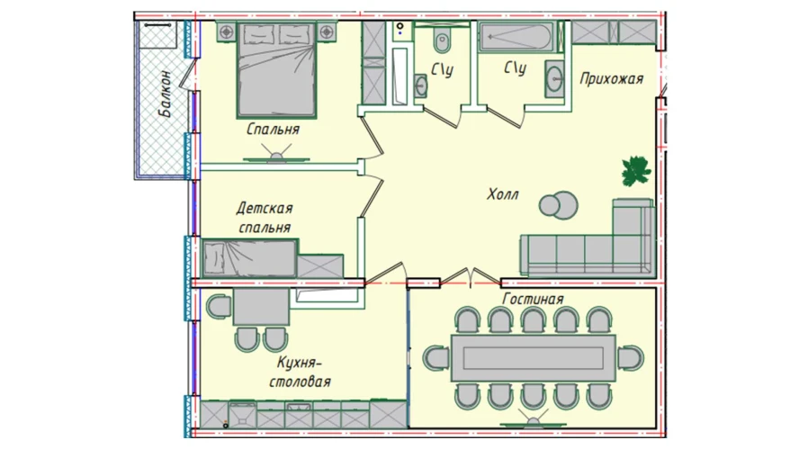 3-xonali xonadon 83.39 m²  14/16 qavat | EKO PARK Turar-joy majmuasi