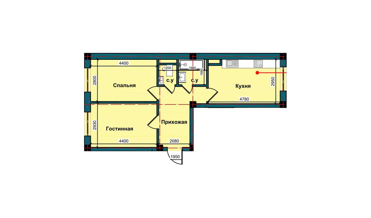 2-xonali xonadon 56.1 m²  1/10 qavat | NUR BARAKA Turar-joy majmuasi