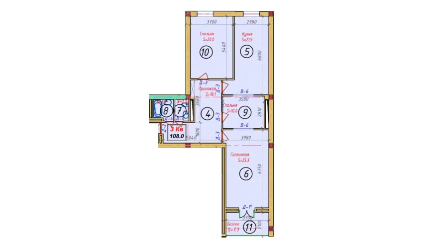 3-xonali xonadon 114.4 m²  9/9 qavat | SAMARQAND CITY Turar-joy majmuasi