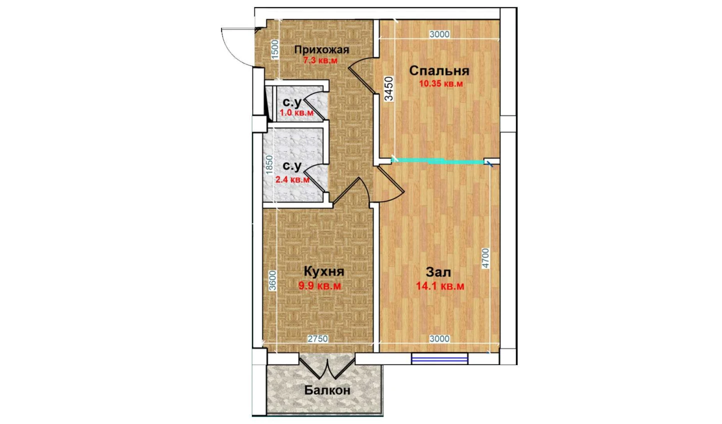 2-комн. квартира 45.1 м²  3/6 этаж | Жилой комплекс MBG