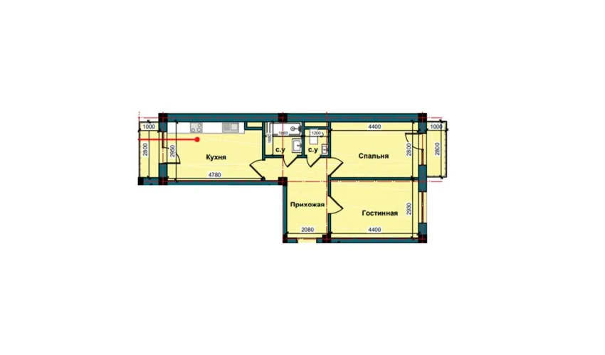 2-xonali xonadon 61.7 m²  6/10 qavat | NUR BARAKA Turar-joy majmuasi