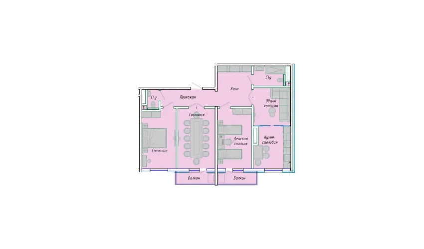 4-комнатная квартира 98.7 м²  6/12 этаж | Жилой комплекс SERGELI CITY