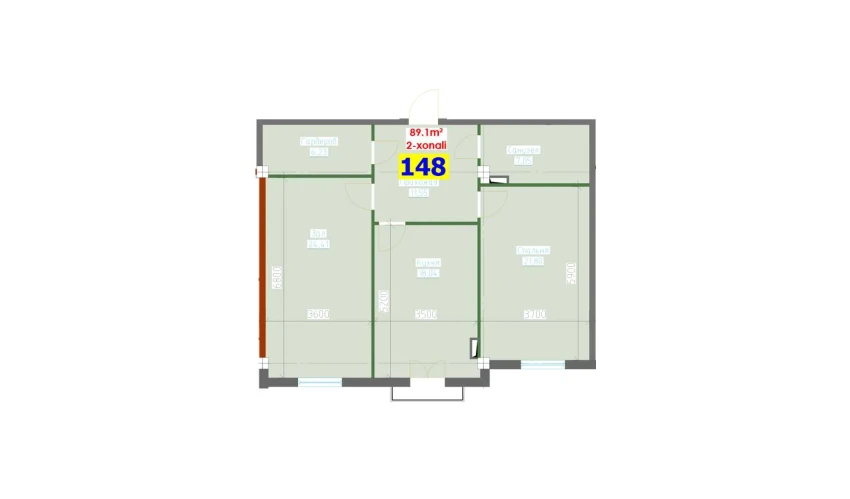 2-xonali xonadon 89.1 m²  5/9 qavat | YANGI AVLOD Turar-joy majmuasi