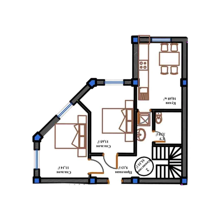 2-комн. квартира 51.15 м²  1/11 этаж | Жилой комплекс ANHOR AVENUE
