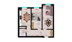 2-xonali xonadon 58.1 m²  10/10 qavat | Ko'kcha-Oqtepa Turar-joy majmuasi