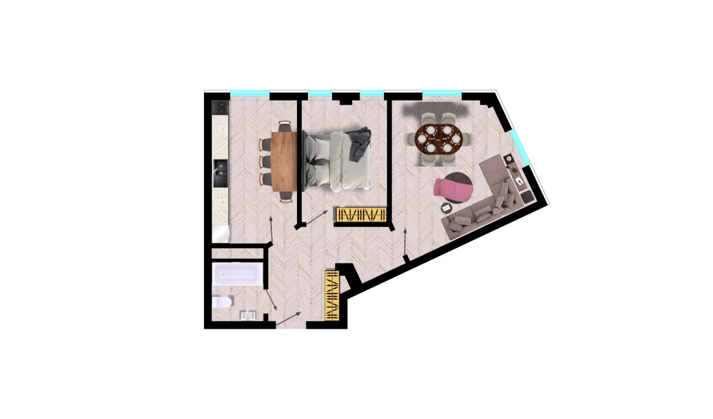 2-xonali xonadon 55.6 m²  10/10 qavat | Ko'kcha-Oqtepa Turar-joy majmuasi