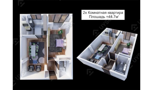 2-комнатная квартира 44.7 м²  8/9 этаж | Жилой комплекс UCHTEPA PLAZA