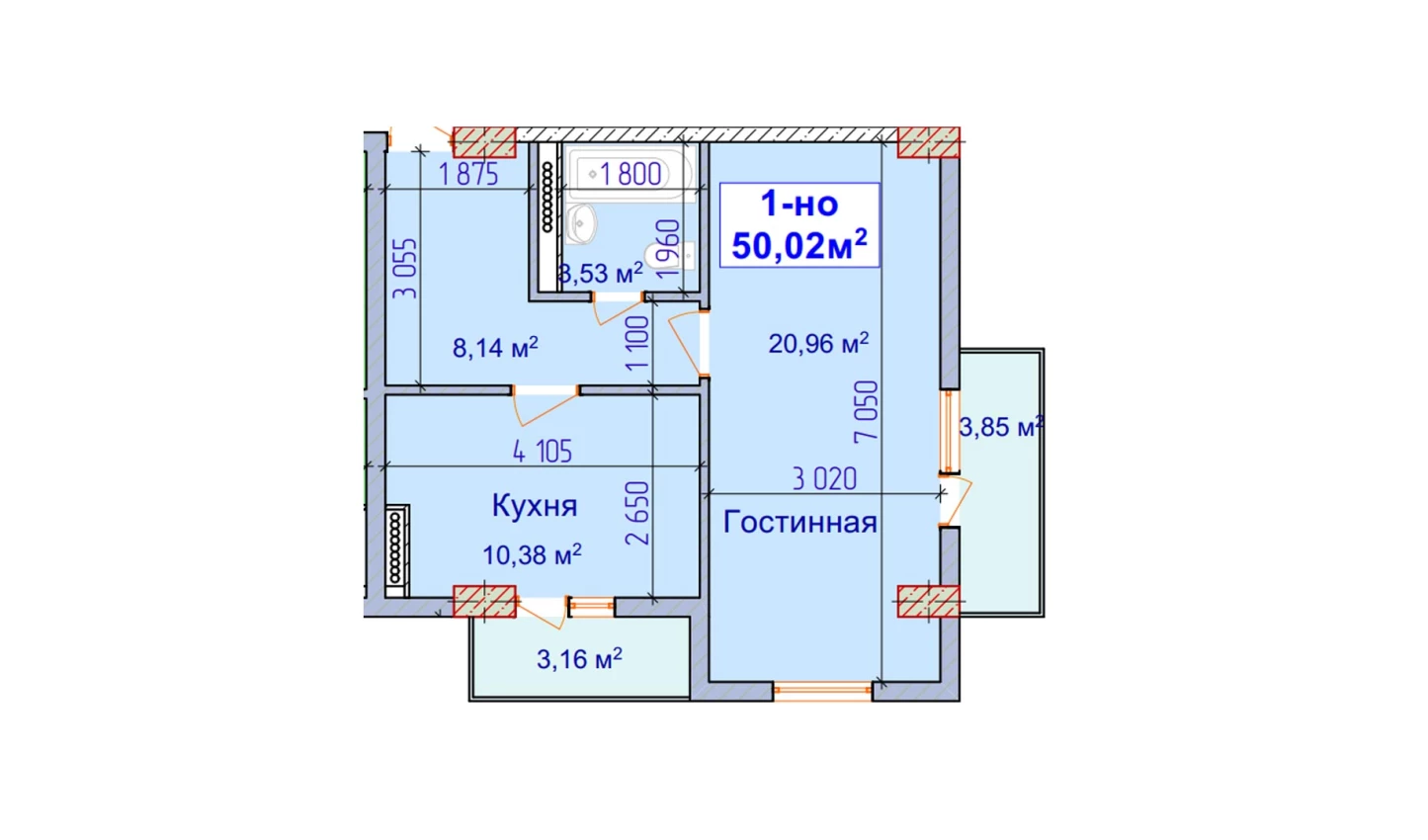 1-комн. квартира 50.02 м²  8/9 этаж | Жилой комплекс SHAYX-UL OLAM