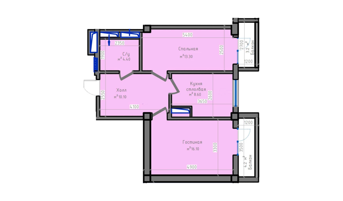 2-xonali xonadon 64.8 m²  8/13 qavat | ORZU SAROYI Turar-joy majmuasi