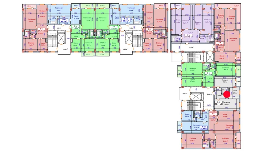 2-комн. квартира 62.11 м²  3/9 этаж | Жилой комплекс SHAYX-UL OLAM