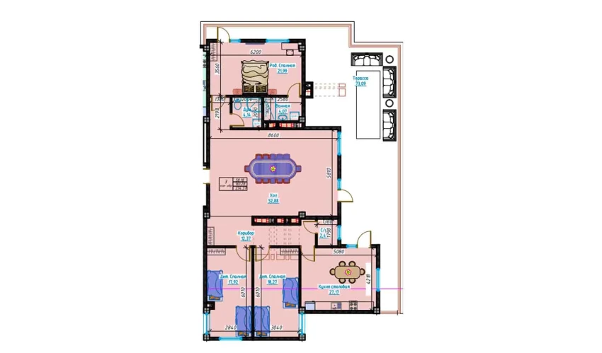 2-xonali xonadon 65.54 m²  13/13 qavat | Bog'dod City Turar-joy majmuasi