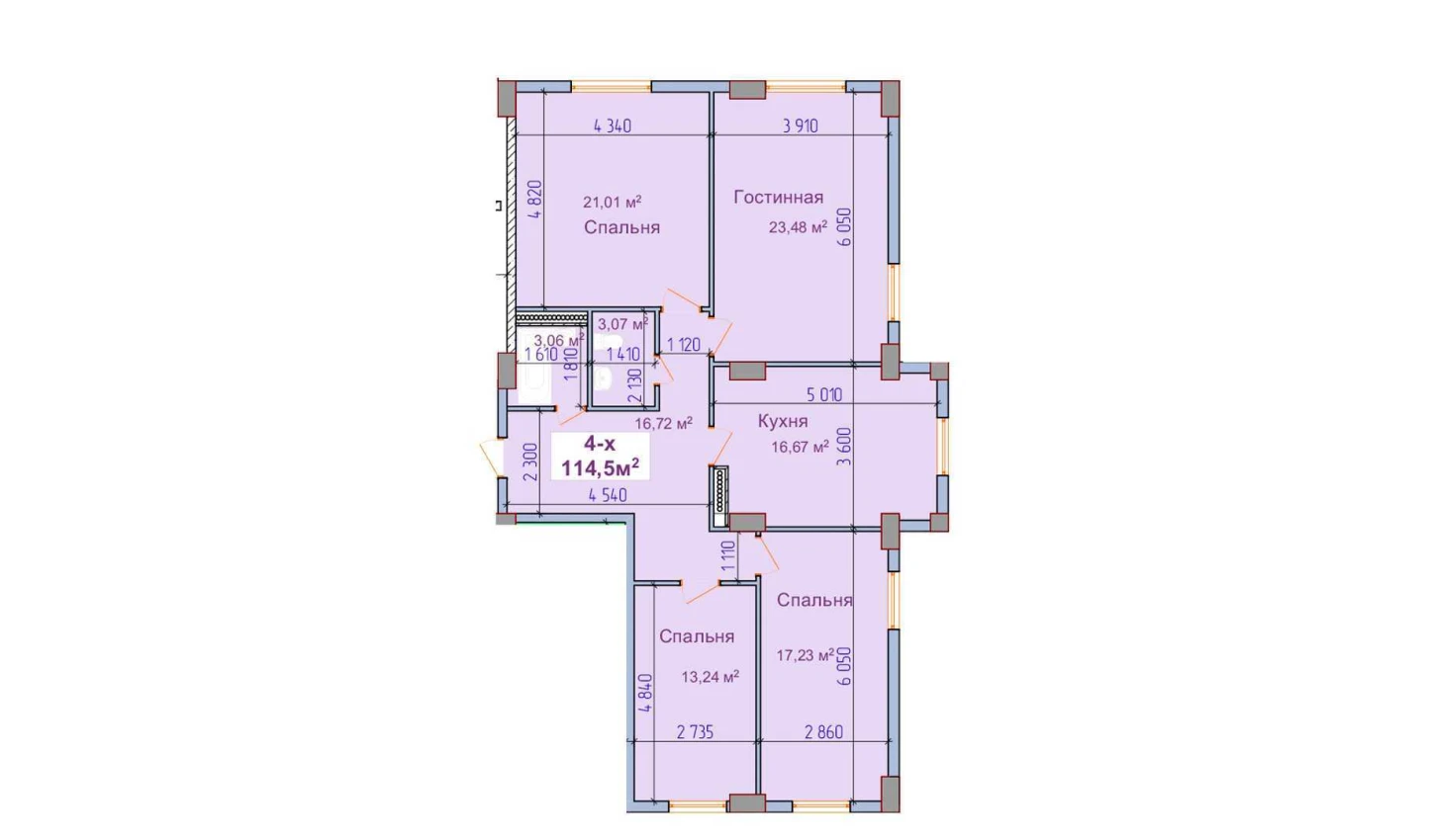 4-комн. квартира 114.5 м²  1/9 этаж | Жилой комплекс SHAYX-UL OLAM