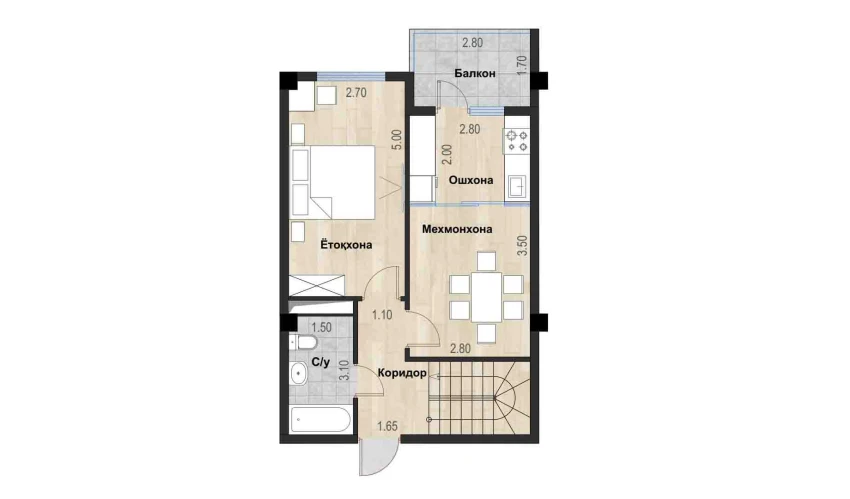 2-xonali xonadon 94.23 m²  7/7 qavat | Bochka Resort Turar-joy majmuasi