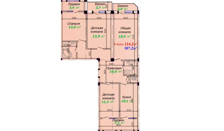 4-комнатная квартира 124.2 м²  2/7 этаж | Жилой комплекс Bunyodkor